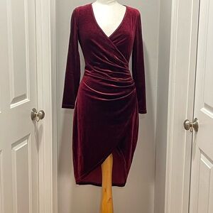 Elegant Burgundy Velvet Wrap Dress